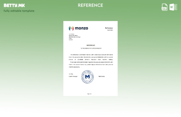 Модерен стил Обединетото Кралство Monzo банка референтен шаблон